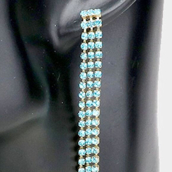 Rhinestone Aqua Blue Long Dangle Earrings - Picture 2 of 5